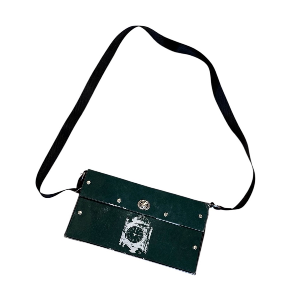 Vintage Marshall Fields Green Cross Body Purse Bag Clock Chicago